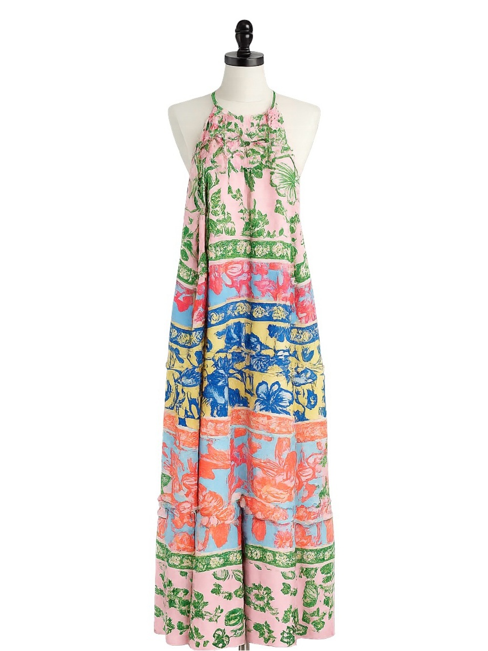 Grace Karin Pink Green Blue Yellow Floral Maxi Dress